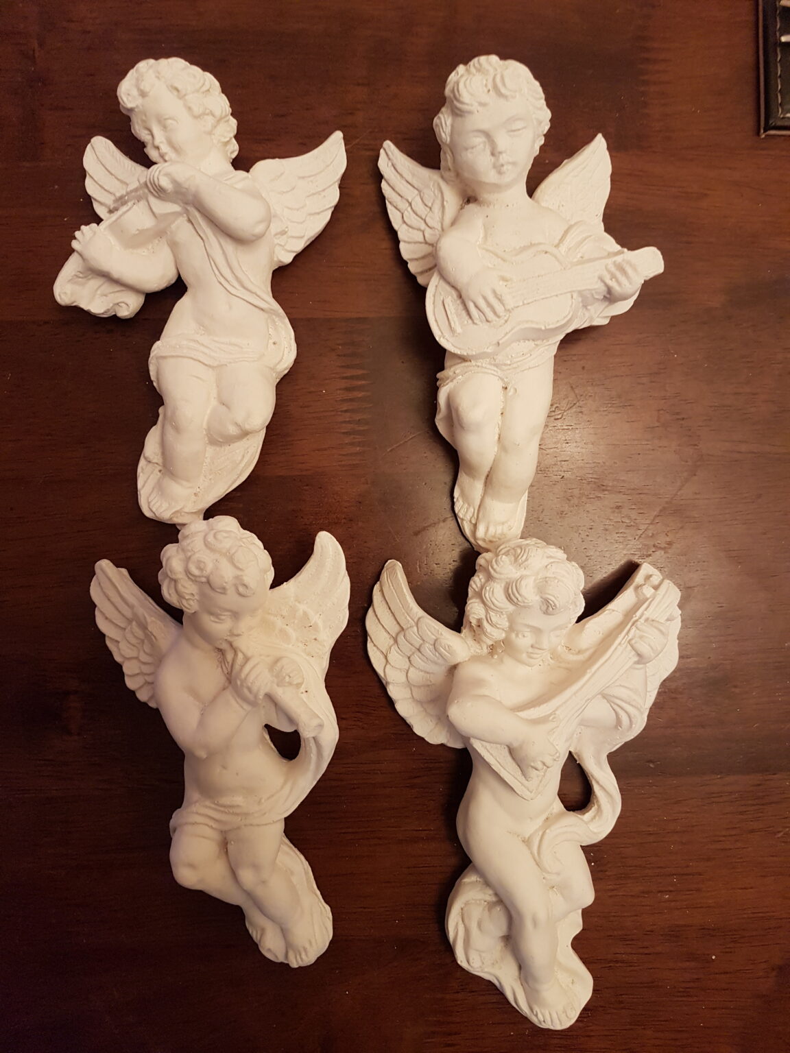 4 Architectural Ornate Plaster Cherub Angel Musical Wall Decorative Hanging Plaques Plaster