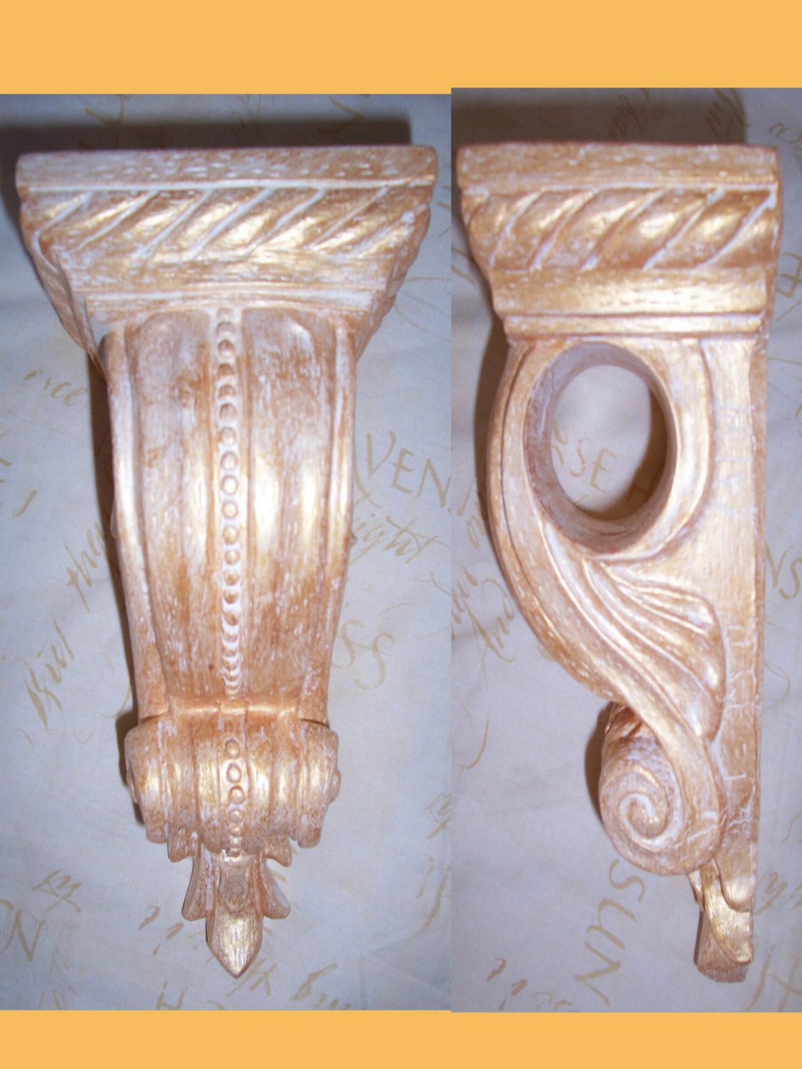 2 Ornate curtain pole plaster corbels shelves mouldings plaster